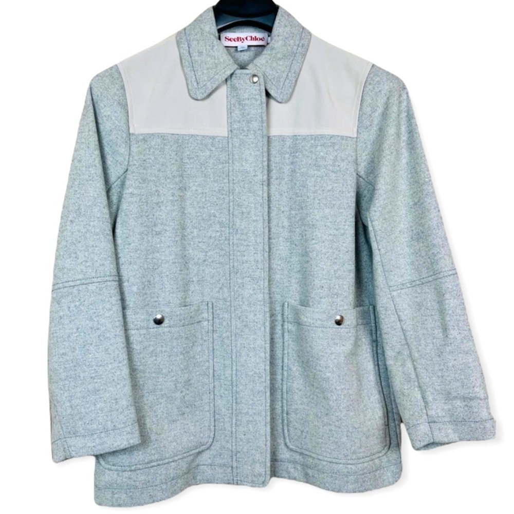 SEE BY CHLOE Gray Oversized Boxy Wool Blend Jacket 4/6 Modern Pockets Coat